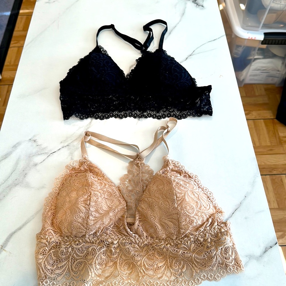 Shein black lace cotton bralette set, medium.